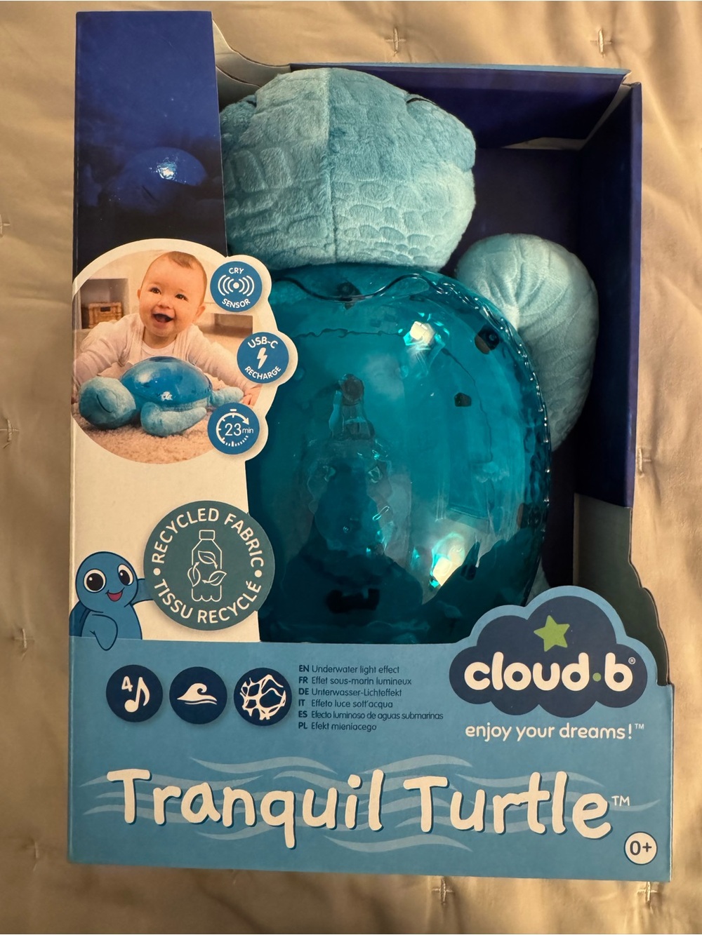 Cloud B Tranquil Turtle Night Light Plush - Teal Blue